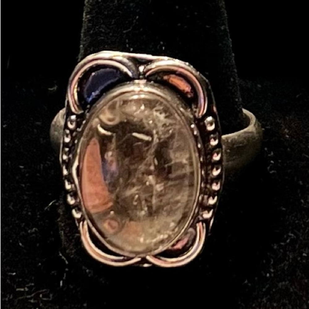 Handmade Natural Clear Quartz Stone Boho Ring .925 Stamp Size: 9.5